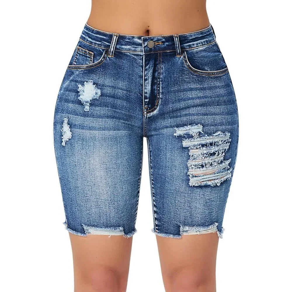 Women's High Waist Denim Shorts Ripped Casual Summer Jean Fit